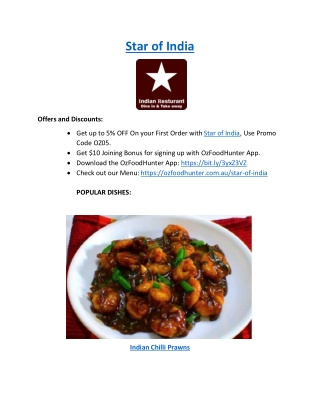 5% Off - Star of India Restaurant Glenbrook, NSW