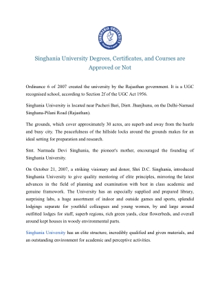 Singhania University Degrees, Certificates, and Courses are Approved or Not