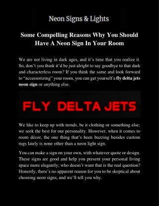Decor Your Living Space With "Fly Delta Jets" Neon Sign Online