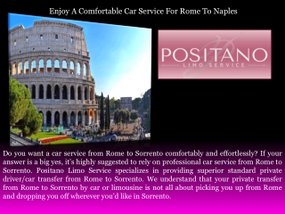 Enjoy A Comfortable Car Service For Rome To Naples