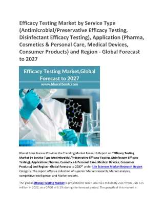 Efficacy Testing Market,Global Forecast to 2027