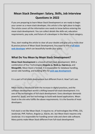 Mean Stack Developer Salary, Skills, Job Interview Questions