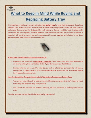 What to Keep in Mind While Buying and Replacing Battery Tray