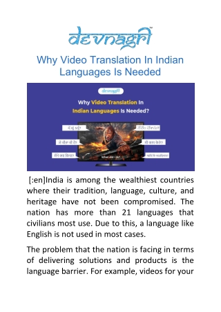 Why Video Translation In Indian Languages Is Needed