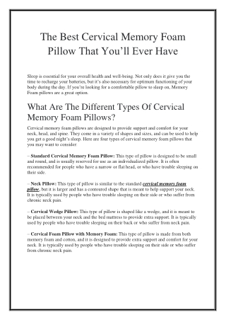 The Best Cervical Memory Foam Pillow That You