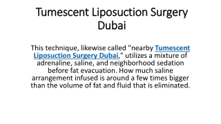 Tumescent Liposuction Surgery Dubai