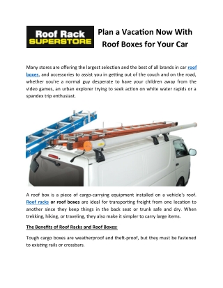 Plan a Vacation Now With Roof Boxes for Your Car