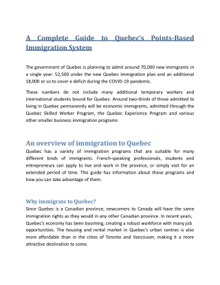A Complete Guide to Quebec’s Points-Based Immigration System