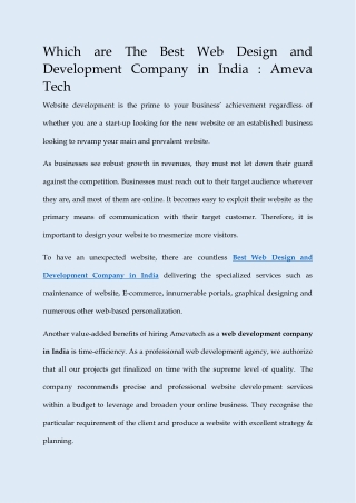 Which are The Best Web Design and Development Company in India : Ameva Tech