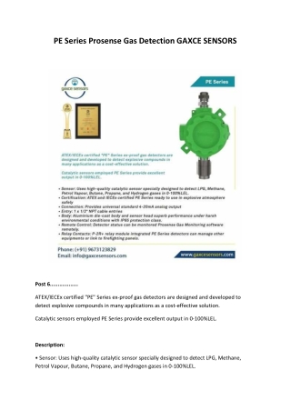 PE Series Prosense Gas Detection GAXCE SENSORS