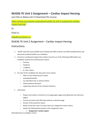 NU636-7E Unit 2 Assignment – Cardiac Impact Herzing