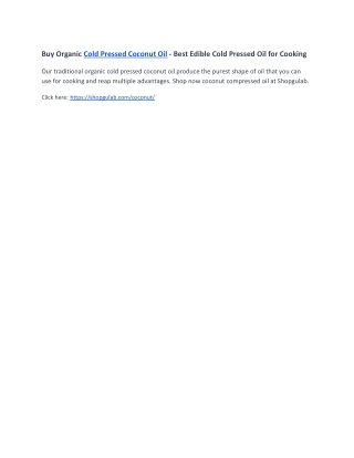 Buy Organic Cold Pressed Coconut Oil - Best Edible Cold Pressed Oil for Cooking