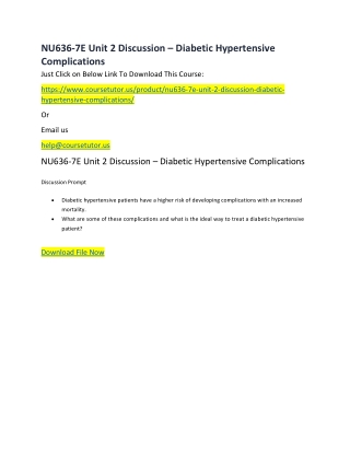 NU636-7E Unit 2 Discussion – Diabetic Hypertensive Complications