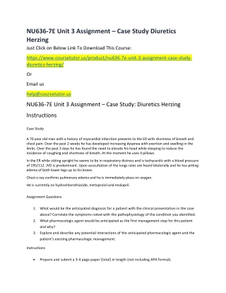 NU636-7E Unit 3 Assignment – Case Study Diuretics Herzing