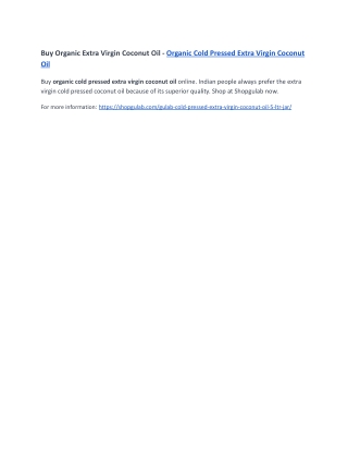 Buy Organic Extra Virgin Coconut Oil - Organic Cold Pressed Extra Virgin Coconut