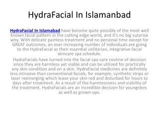 HydraFacial In Islamanbad