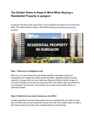 Ten Golden Rules to Keep In Mind When Buying a Residential Property in gurgaon
