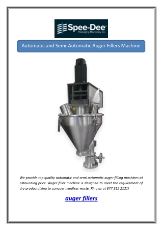 Automatic and Semi-Automatic Auger Fillers Machine