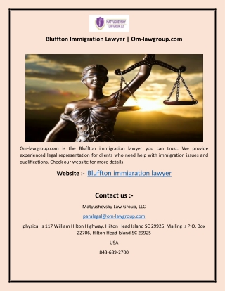 Bluffton Immigration Lawyer  Om-lawgroup