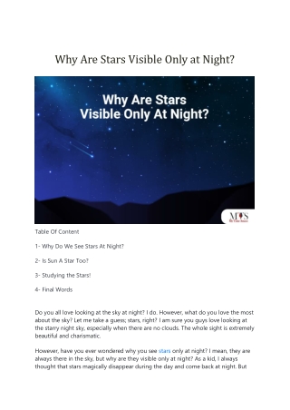 Why Are Stars Visible Only at Night