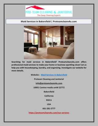 Maid Services in Bakersfield | Proteamcleans4u.com