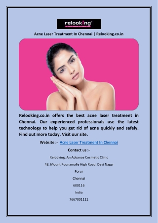 Acne Laser Treatment In Chennai | Relooking.co.in