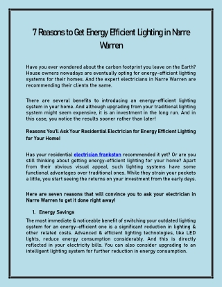 7 Reasons to Get Energy Efficient Lighting in Narre Warren