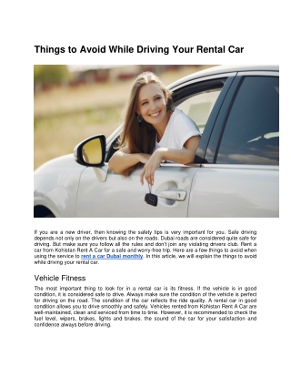 Things to Avoid While Driving Your Rental Car