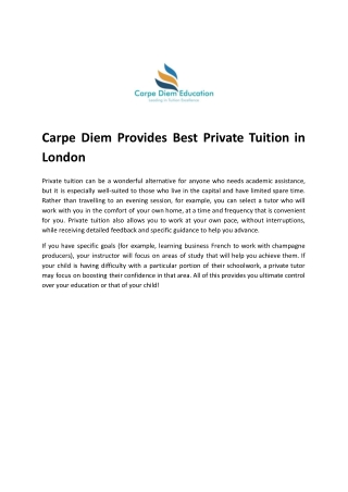 Carpe Diem Provides Best Private Tuition in London