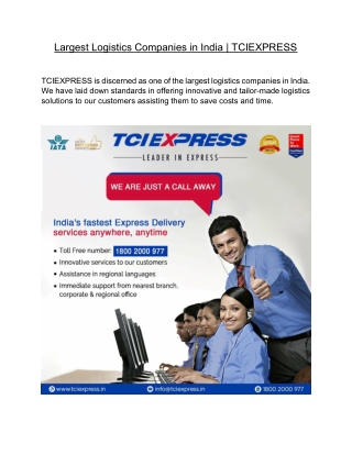 Largest Logistics Companies in India  | TCIEXPRESS