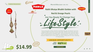 Rakhi Bhaiya Bhabhi Golden with Red & Orange Pearls - Rakhi Collection in New Ze