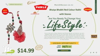 Bhaiya Bhabhi Red Colour Rakhi with Stones - Rakhi Collection in New Zealand