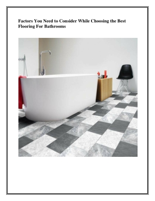 Factors You Need to Consider While Choosing the Best Flooring For Bathrooms