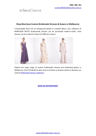 Shop Marchesa Custom Bridemaids Dresses & Gowns in Melbourne