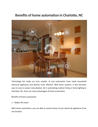 Benefits of home automation in Charlotte, NC