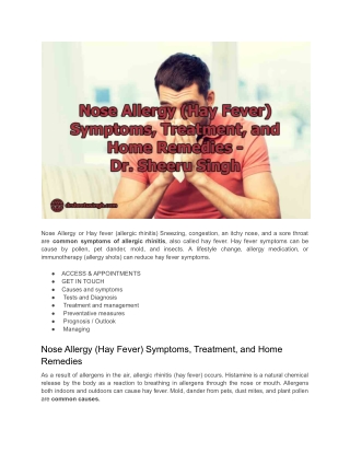 Nose Allergy (Hay Fever) Symptoms, Treatment, and Home Remedies – Dr. Sheeru Singh