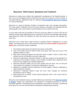 Glaucoma - Risk Factors, Symptoms and Treatment