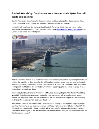 Football World Cup Dubai hotels see a bumper rise in Qatar Football World Cup bookings