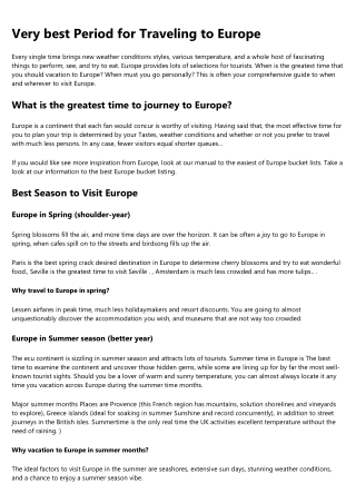 Best Time for Traveling to Europe