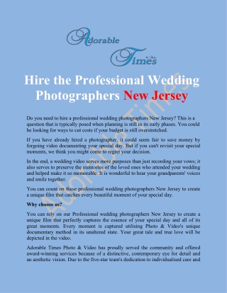 Hire professional wedding photographers in New Jersey| Adorable Times