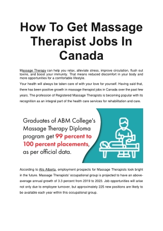 How To Get Massage Therapist Jobs In Canada