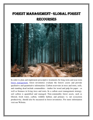 Forest Management- Global Forest Recourses