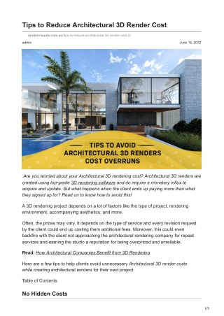 Tips to Reduce Architectural 3D Render Cost