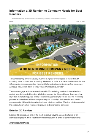 Information a 3D Rendering Company Needs for Best Renders