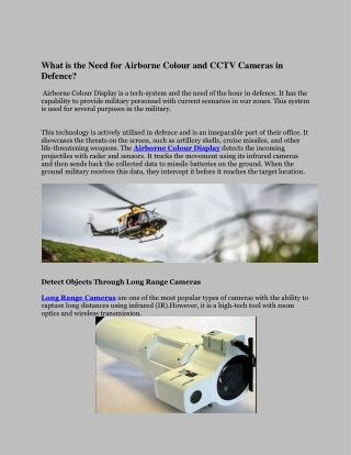 What is the Need for Airborne Colour and CCTV Cameras in Defence?