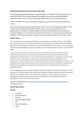 Global Baking Ingredients Market Size Outlook Analysis 2022-2029