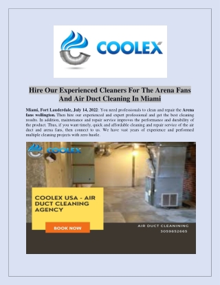 Hire Experienced Cleaners For The Arena Fans And Air Duct Cleaning In Miami