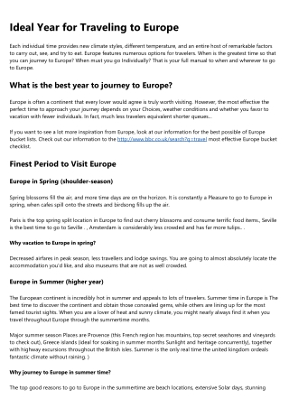 Best Time for Traveling to Europe