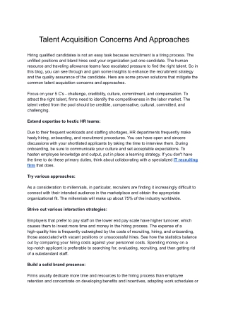 Talent Acquisition Concerns And Approaches