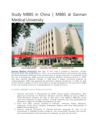 Study MBBS in China | MBBS at Gannan Medical University